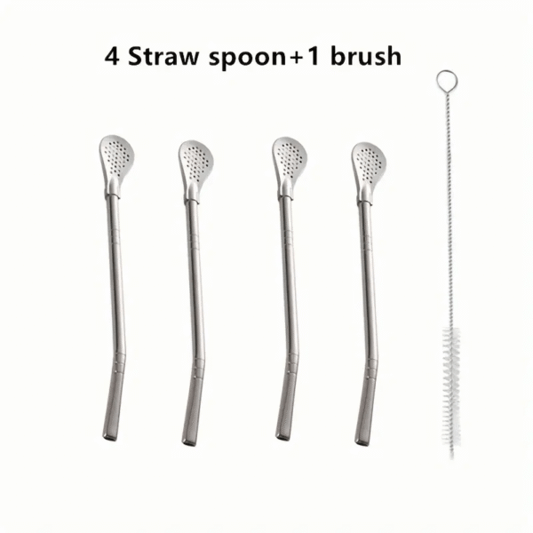 5-pcs Food-Grade Stainless Steel Straw Spoon